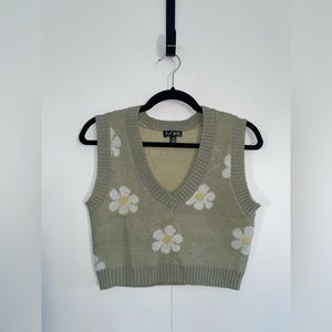 J for Justify Green Cropped Sweater Vest with Flower Accents